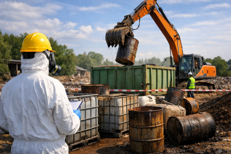 Usuwanie nielegalnego składowiska odpadów w Chodowie
